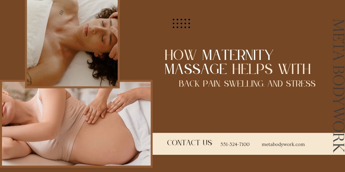 Pregnant woman receiving a gentle maternity massage to relieve back pain, swelling, and stress.