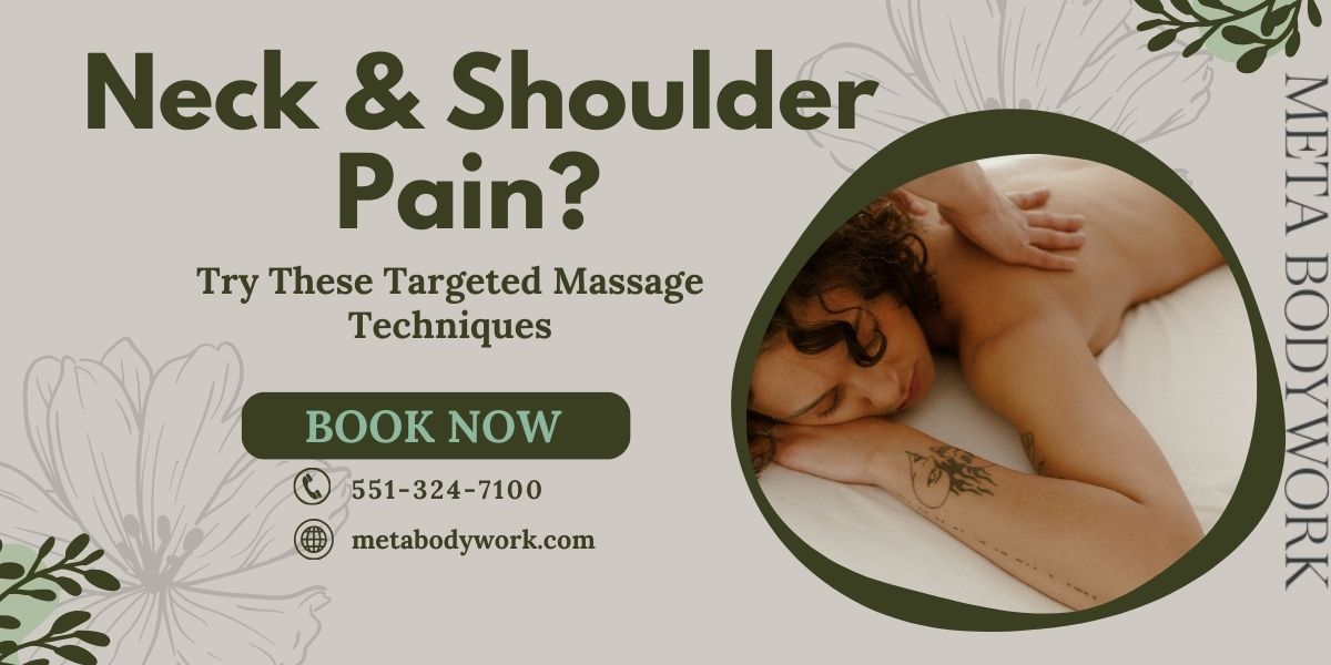 Targeted neck and shoulder massage at META Bodywork in Jersey City to relieve pain, reduce stiffness, and release upper body tension.