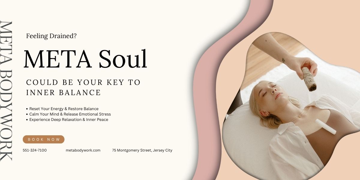 Woman lying peacefully during Reiki-inspired energy healing session at META Bodywork in Jersey City to restore inner balance and calm.